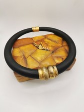 Designer Halsreif, schwarz, vergoldetem Magnet-Verschluß, signiert, aus PARIS