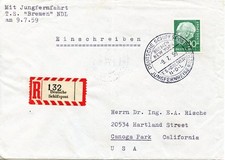 TS BREMEN - Jungfernreise / -9.7.59 - Einschreiben -  90 Pf Heuss - Marke!!