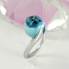 Toller Ring 750 Weißgold 18K 1 Blautopas Edelstein 10,55 ct Cabochon NEU Gr. 54