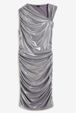 Shirtkleid Gr. 40/42  Metallic Silber Damen-Mini-Abend-Party-Cocktailkleid Neu