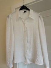 Vero Moda Bluse Shirt Tunika Spitze Spitzenkragen Puffärmel Weiss L 40 Neu