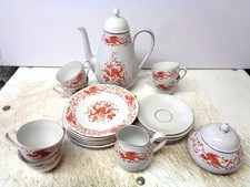 Kaffeeservice für 12 Personen, Volkstedt-Porzellan, roter Drachen