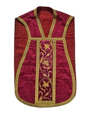 Antike weinrote Kasel, Ornat, Messgewand um 1900 - Zum Herrichten!  (# 18410)