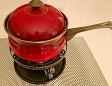 Fondue Set  Eisenstövchen, Spiritusbrenner u Emailletopf Braun u Kemmler 70er 1A