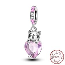 MULA Frauen 925 Sterling Silber DIY Charm Rosa Katze Herz Für Armband Halskette