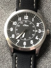 s.Oliver SO-356-LQ Armbanduhr für Herren - schwarz Fliegeruhr Echtleder-Armband