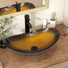 Waschbecken Aufsatzwaschbecken Glas Waschschale Waschtisch Set Oval Round Modern