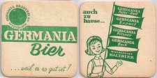 Germania Bier, Wiesbaden - alter Bierdeckel / Bierfilz "auch zu hause ..."