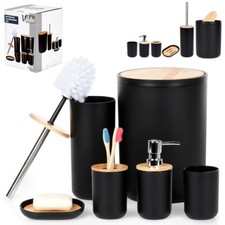 Badset Bade-Set Zubehör für Badezimmer Badaccessoires schwarz 6 El.