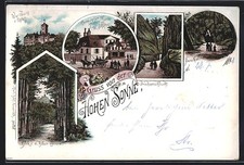 Lithographie Eisenach, Restaurant zur Hohen Sonne, Wartburg, Drachenschlucht 