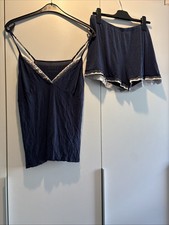 nachtwäsche damen sexy Spitze Satin Optik Blau TCM XL 44 46 Spagettiträger Short