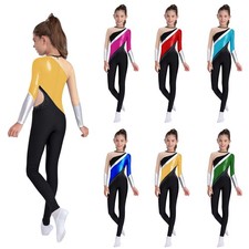 Kinder Mädchen Gymnastikanzug Turnanzug Langarm Ballett Tanz Trikot Eislaufanzug