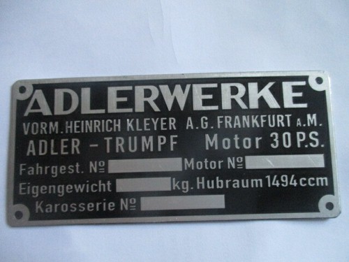 Typenschild adler trumpf ps - typenschild,