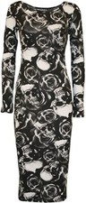 Totenkopf Kleid Skulls Roses Damen Gothic Kleid Langarm Midi Kleid Punk Kleid 40