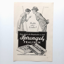 1926 Sprengel Schokolade Pralinen Werbeanzeige Werbung Reklame Advertising