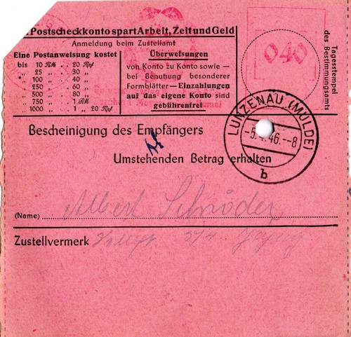 Postanweisung sbz 1946 - sbz,