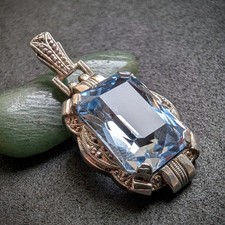 Art Deco Anhänger 835 Silber blauer Spinell alt c. 1930