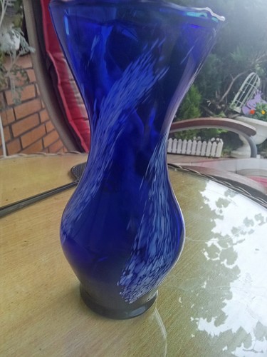 Blaue glasvase handarbeit 70er - blaue,