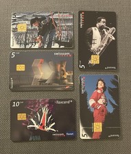 5 Schweizer Telefonkarten Swisscom Taxcard 5 10 CHF Groovy Sax Eliane Rüegg Expo
