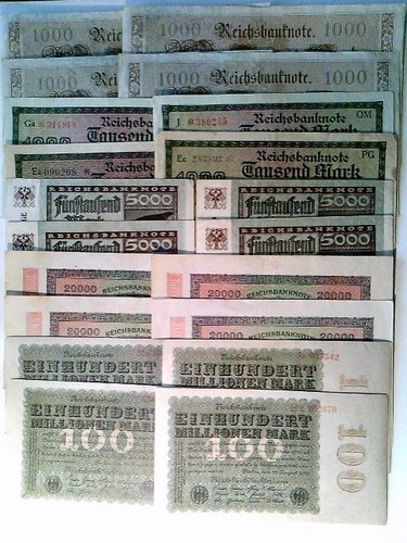 Reichsbanknoten 4x 1000 - 20, reichsbanknoten,