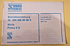 Original Hercules Sachs Betriebsanleitung für Mofa Prima 5S aus 1984