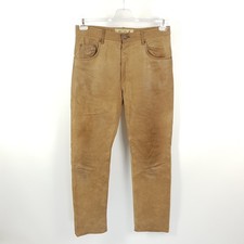 Wallaby Lederhose Herren W35 L32 Braun Regular Straight Leder-Jeans Nubuk Hose