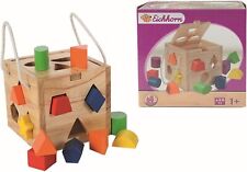 GW22df Steckwürfel aus Holz, Motorikwürfel mit 12 Steckbausteinen, Holzspielzeug