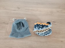 Mütze + Schal Gr.74/80 H&M gefüttert Buff Schlauchschal Grau Bär  Baby Baumwolle