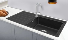 100x50 Spülbecken Edelstahl 304 0,9mm,Spüle Einbauspüle 1 Becken schwarz R20