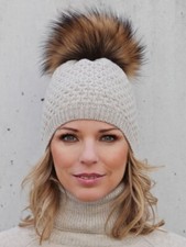 ★STEFFNER ★POMPOM WOOL BEANIE ★MÜTZE PELZ ★100€ ORIG. ★ GRAU ★STRICKMÜTZE BOMMEL
