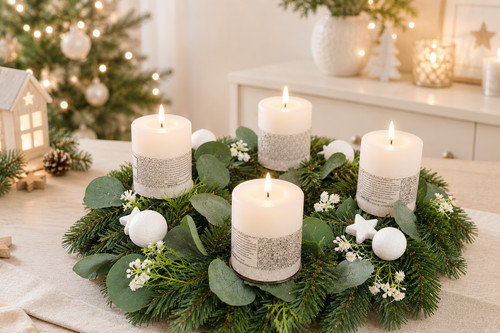 Adventskranz künstlich weiß