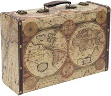 HMF Schatztruhe Vintage Koffer aus Holz Weltkarte Schatzkiste Holzkoffer Truhe