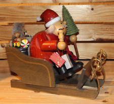 XXL KWO Räuchermann Die Dicken Weihnachtsmann im Schlitten 35cm Erzgebirge