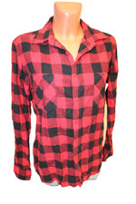 Bluse M 40 Damenhemd Flanellhemd rot schwarz kariert langarm Hemdbluse Damen
