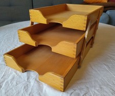 alte Büro Schreibtischablage 3-fach 40er 50er Dokumente A4 Holz Vintage Bauhaus