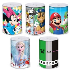Kinder Spardose Sparbüchse Metall Blech 10x15 cm Paw Patrol Frozen Mario Minnie