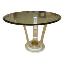 Demaac Tisch Ace Glasplatte Mit Facettenschliff Gestell Acryl und Carrara Marmor