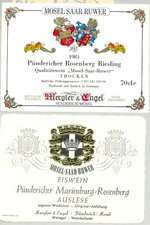 Weinetikett Mosel 1983 Pünderich Rosenberg + 1971 Pünderich Marienburg Eiswein  