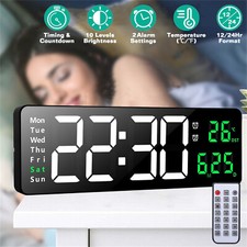 13" Digitale Wanduhr Datum Woche Anzeige Wecker LED Tischuhr mit Fernbedienung