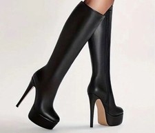 Damen Leder Stiefel Schwarz