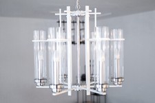 Design Wohnzimmer Esszimmer Lampe Hängeleuchte rund Metall + Glas weiss modern