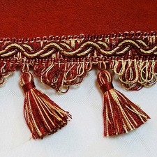 ab 1m Quastenborte 9cm Rot & Gold Posamentenborte Bänder Troddeln Dekoborte DE