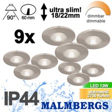 9x Möbel Einbau Spots Lampen Decke LED  Badezimmer dimmbar slim  IP44 230V Alu