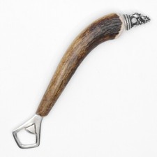 Flaschenöffner Öffner mit Hirschhorn Griff mit Endkappe Hirsch stehend GL 24 cm