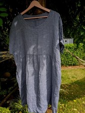 Lagenlook Kleid Tunika Überwurf  Breit  Leinen Blau