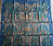 Hermes Seidentuch 90x90 cm, Blau/bunt, unbenutzt Ohne Etikett in OrgLV-Schachtel