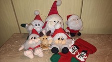 7 Weihnachtskuscheltiere mini, Weihnachtsmänner, Renntier, miniSocke, Stofftiere