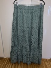 ❤️ Mango eisblauer Maxirock mit Lochstickerei XL NEU