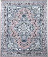 Orientteppich in Rosa und Grau mit klassischem Muster – Waschbar & Stilvoll