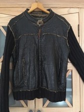 Energie Vintage Winter Jacke Gr L Kunstleder Strick braun Kunstfell innen warm